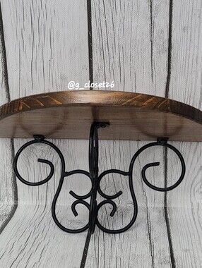 Natural Wood Wall Shelves with Black Scroll Brackets